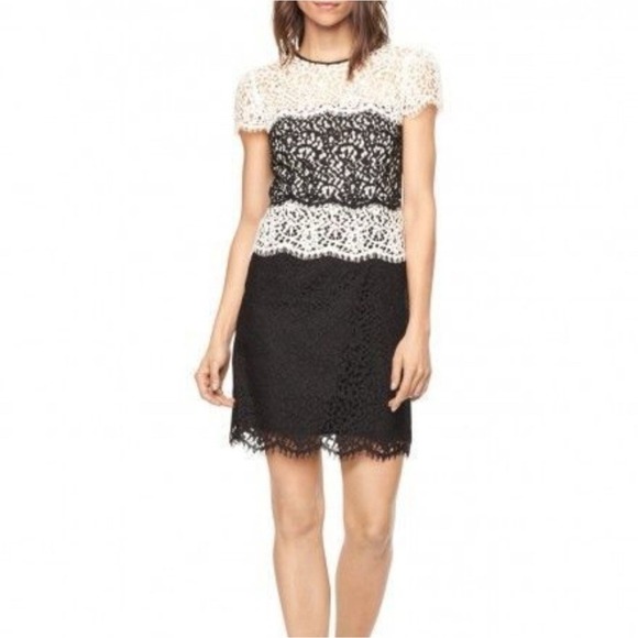 Milly Black White Gabrielle Lace Colorblock Sheath Mini Dress Size 4‎ - Picture 1 of 7